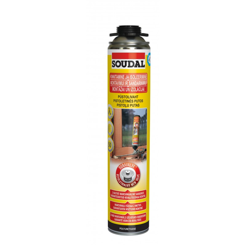 Montažinės putos SOUDAL Yellow Gunfoam, 750 ml