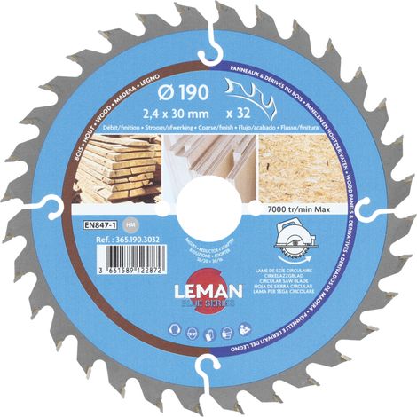 Medžio pjovimo diskas Leman 190mm x 30mm, Z32 ATB